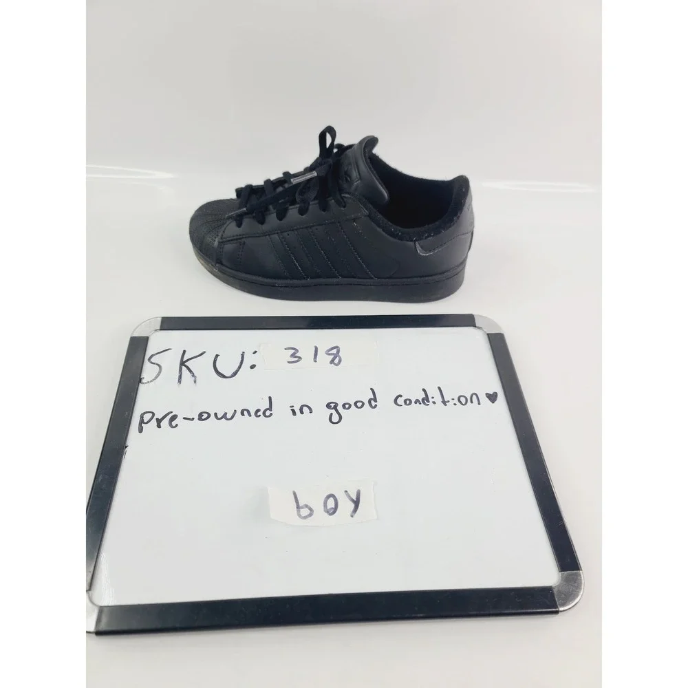 Adidas, Leather Casual Superstar‎ Sneakers, Boys, Size 2, Black Color